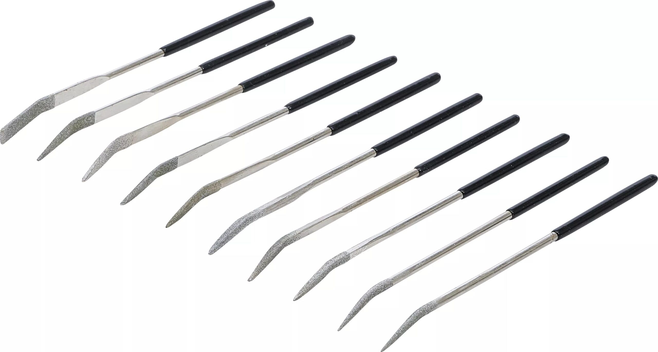 BGS technic Jeu de limes diamantées de perforation | courbées | 140 x 3 mm | 10 pièces