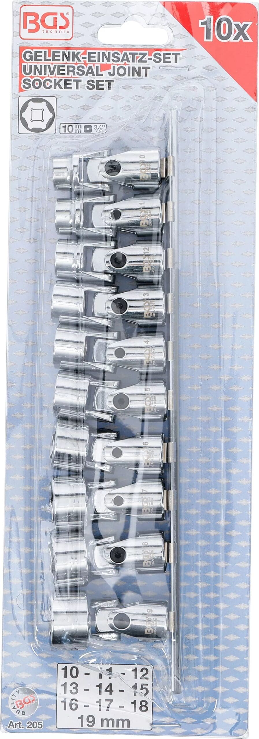 BGS technic Jeux de douilles articulées | 10 mm (3/8") | 10 - 19 mm | 10 pièces BGS technic Jeux de douilles articulées | 10 mm (3/8") | 10 - 19 mm | 10 pièces