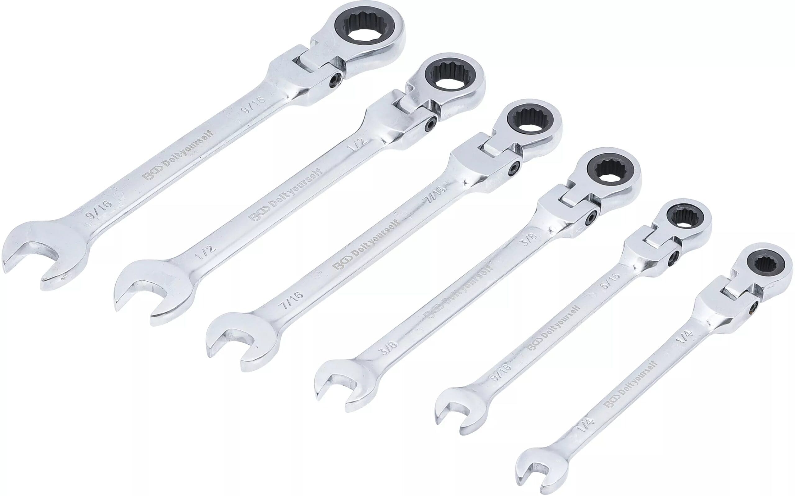 BGS technic Jeu de clés mixtes à cliquet | têtes flexibles | pouces | 1/4" - 9/16" | 6 pièces