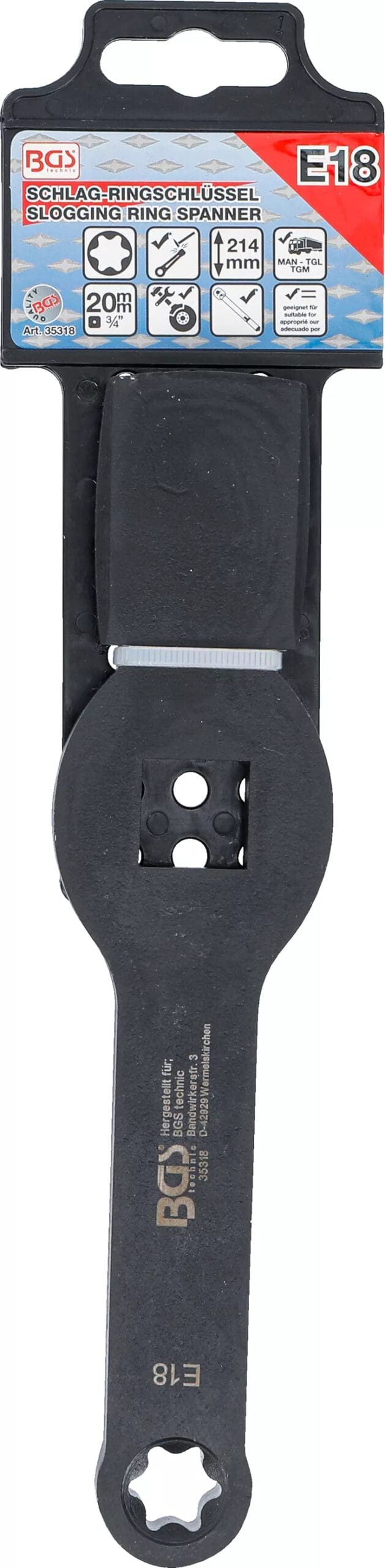BGS technic Clé annulaire de percussion | profil E (pour Torx) | avec 2 faces de percussion | E18 BGS technic Clé annulaire de percussion | profil E (pour Torx) | avec 2 faces de percussion | E18