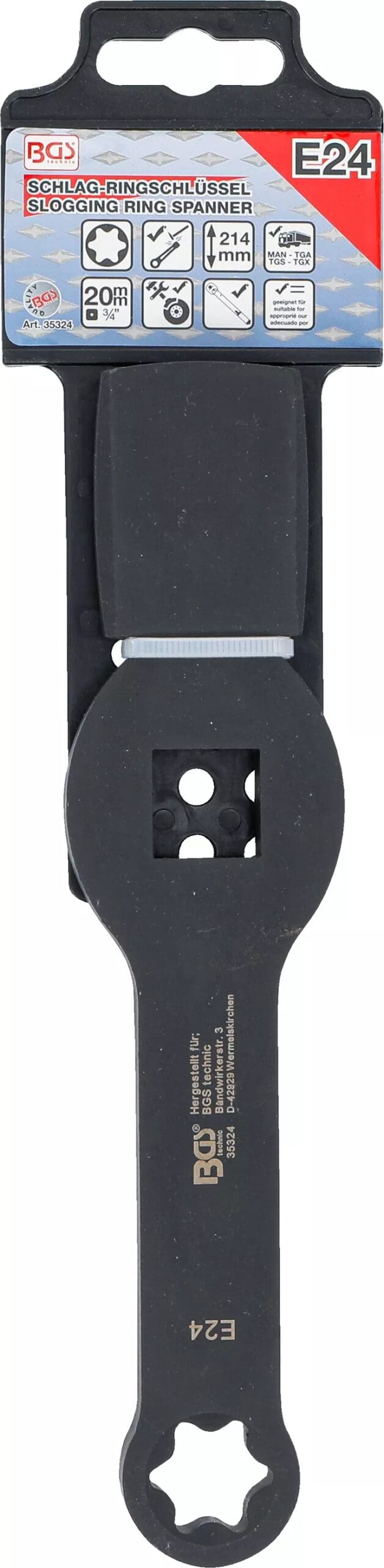 BGS technic Clé annulaire de percussion | profil E (pour Torx) | avec 2 faces de percussion | E24 BGS technic Clé annulaire de percussion | profil E (pour Torx) | avec 2 faces de percussion | E24