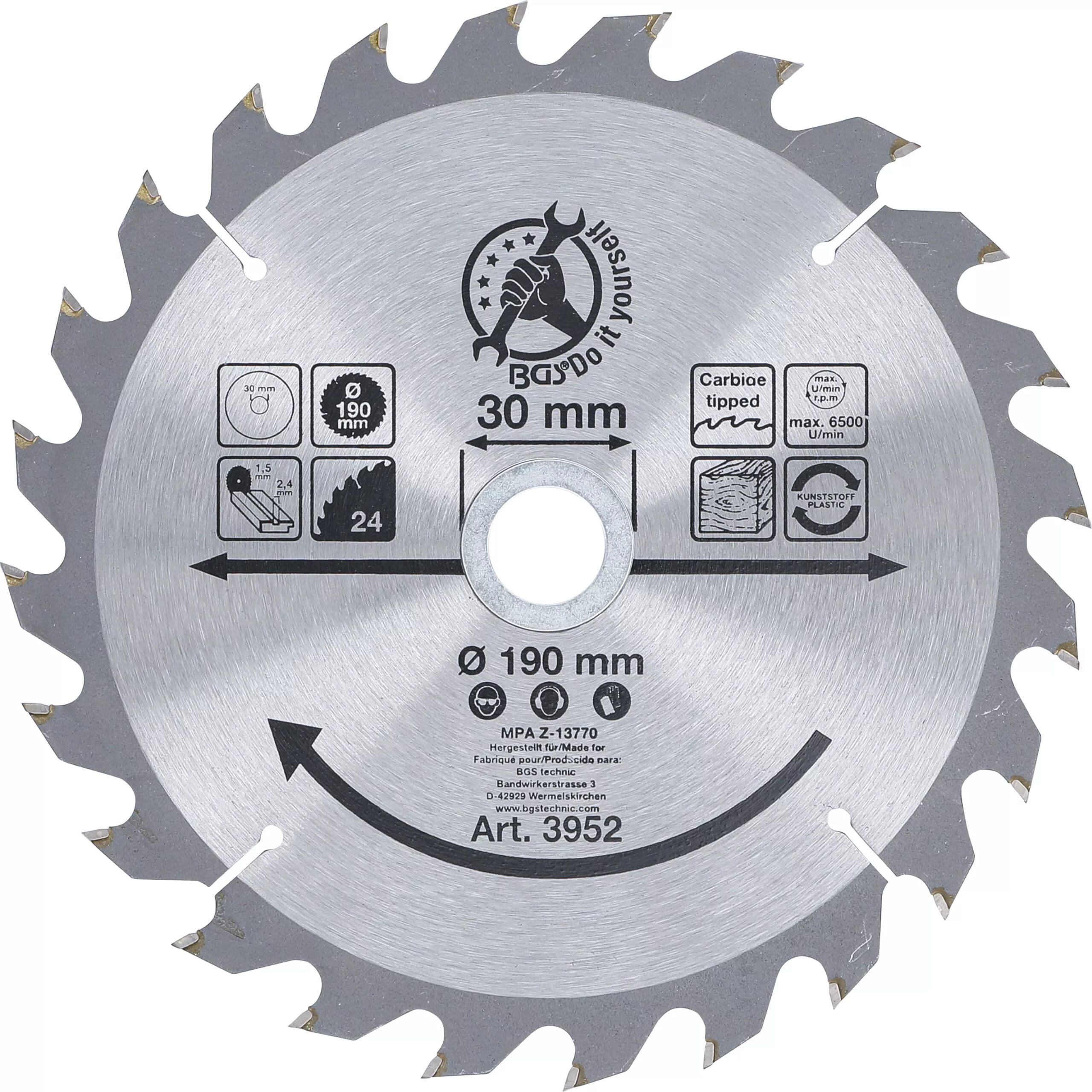 BGS technic Lame de scie circulaire en métal dur | Ø 190 x 30 x 2