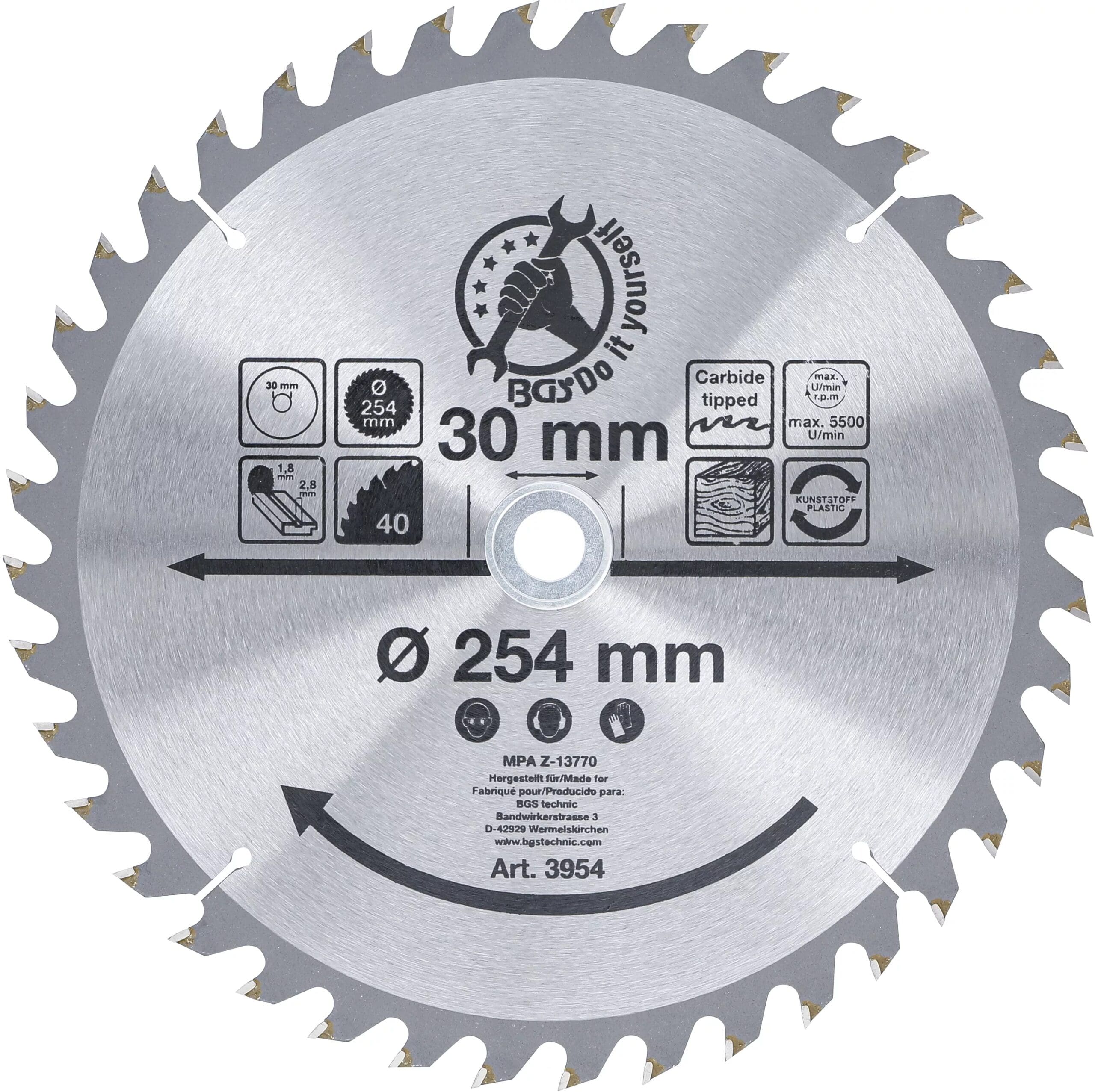 BGS technic Lame de scie circulaire en métal dur | Ø 254 x 30 x 3
