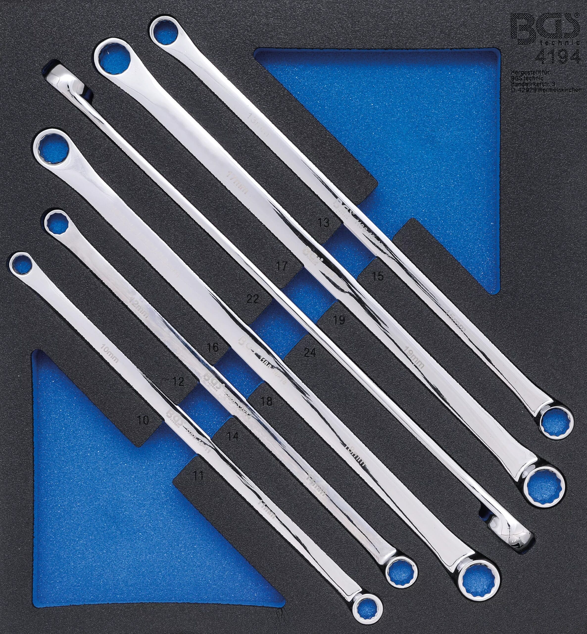 BGS technic Insert de servante d’atelier 2/3: Jeu de clés polygonales doubles | extra longues | 10 x 11 - 22 x 24 mm | 6 pièces