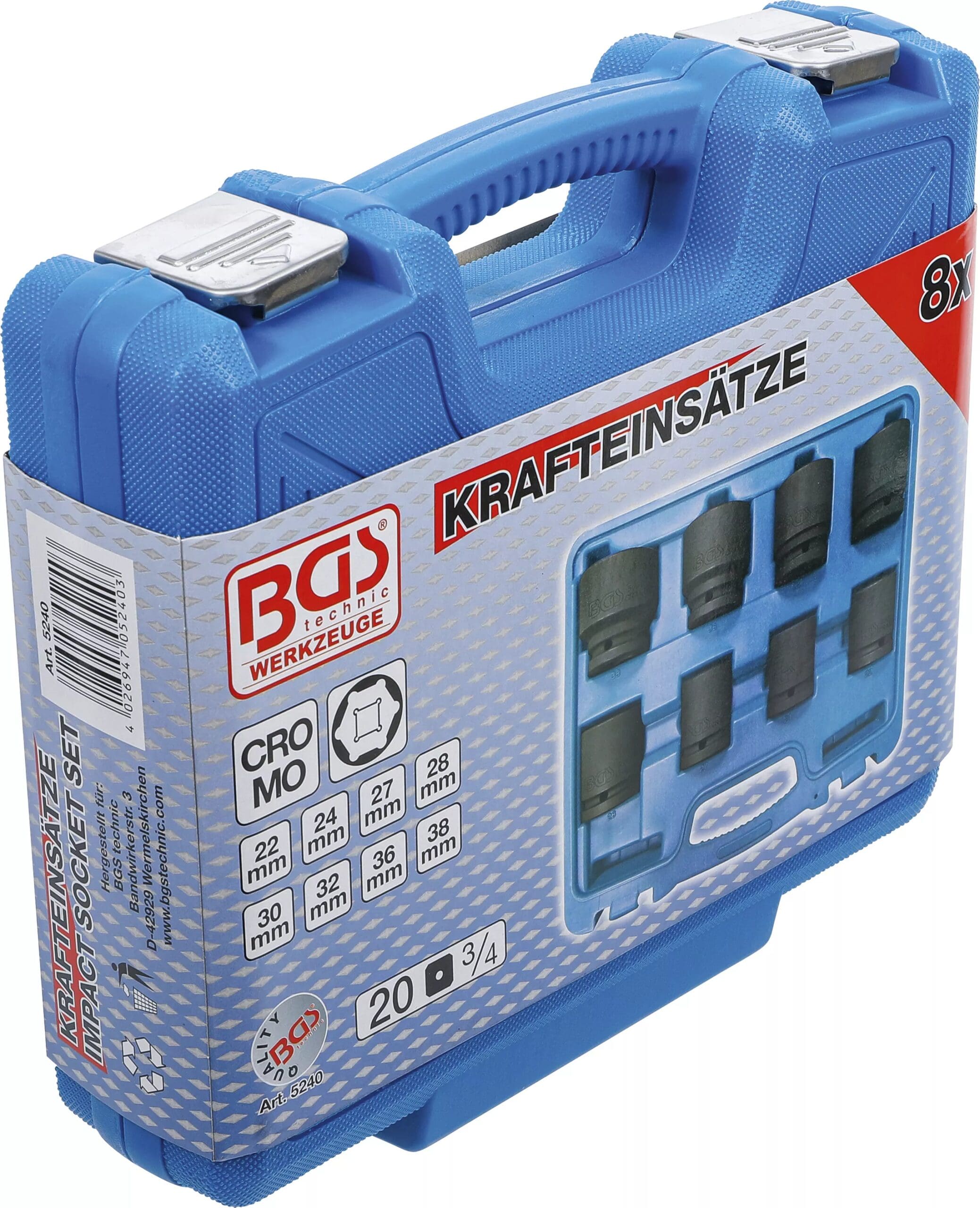 BGS technic Jeu de douilles à choc | 20 mm (3/4") | 22 - 38 mm | 8 pièces BGS technic Jeu de douilles à choc | 20 mm (3/4") | 22 - 38 mm | 8 pièces