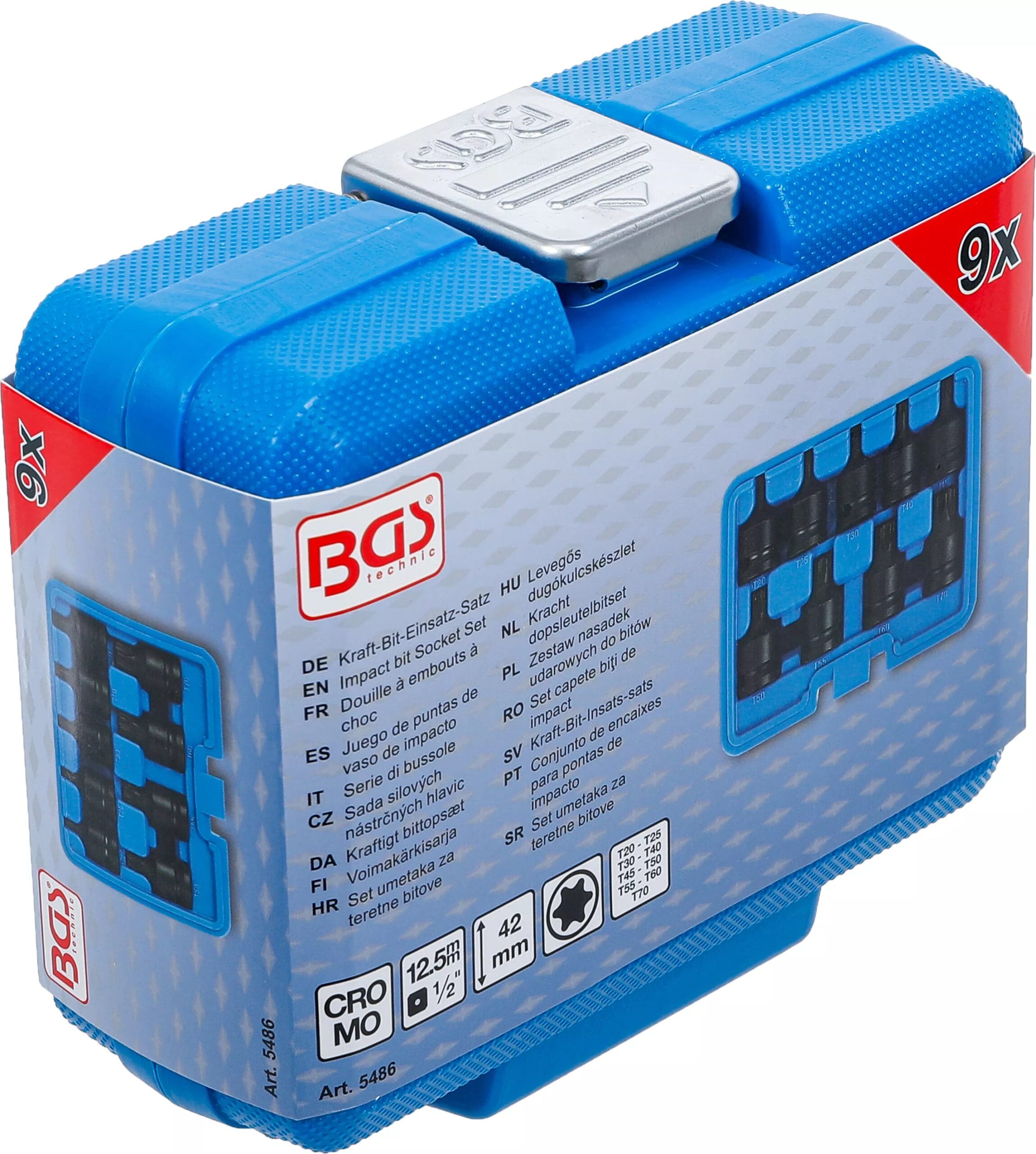 5 mm (1/2") | profil T (pour Torx) T20 - T70 | 9 pièces 5 mm (1/2") | profil T (pour Torx) T20 - T70 | 9 pièces