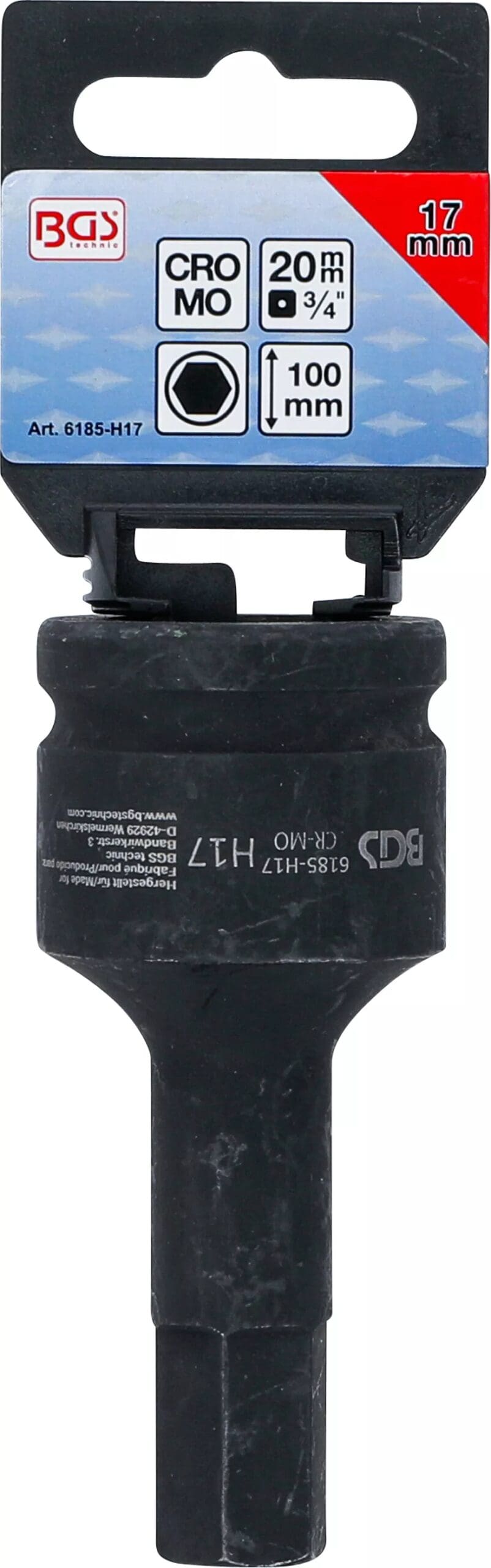 BGS technic Douille à embouts à choc | longueur 100 mm | 20 mm (3/4") | six pans intérieurs 17 mm BGS technic Douille à embouts à choc | longueur 100 mm | 20 mm (3/4") | six pans intérieurs 17 mm