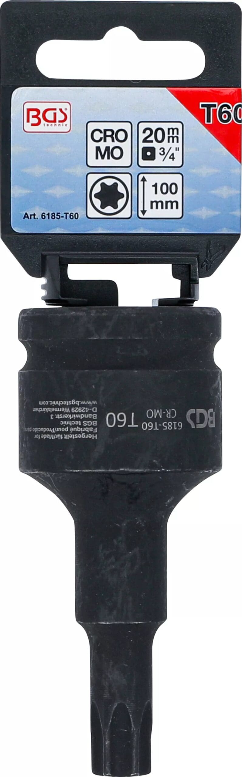 BGS technic Douille à embouts à choc | longueur 100 mm | 20 mm (3/4") | profil T (pour Torx) T60 BGS technic Douille à embouts à choc | longueur 100 mm | 20 mm (3/4") | profil T (pour Torx) T60