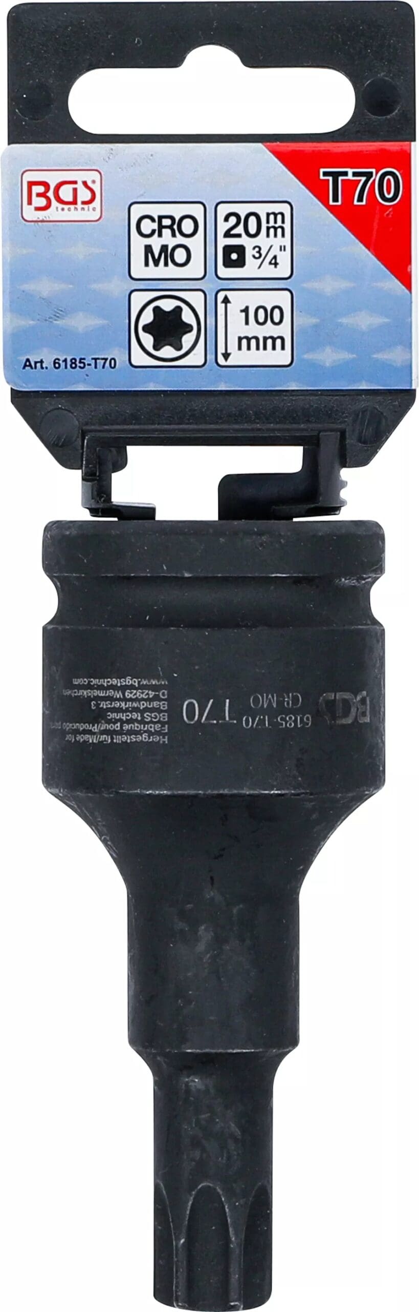 BGS technic Douille à embouts à choc | longueur 100 mm | 20 mm (3/4") | profil T (pour Torx) T70 BGS technic Douille à embouts à choc | longueur 100 mm | 20 mm (3/4") | profil T (pour Torx) T70