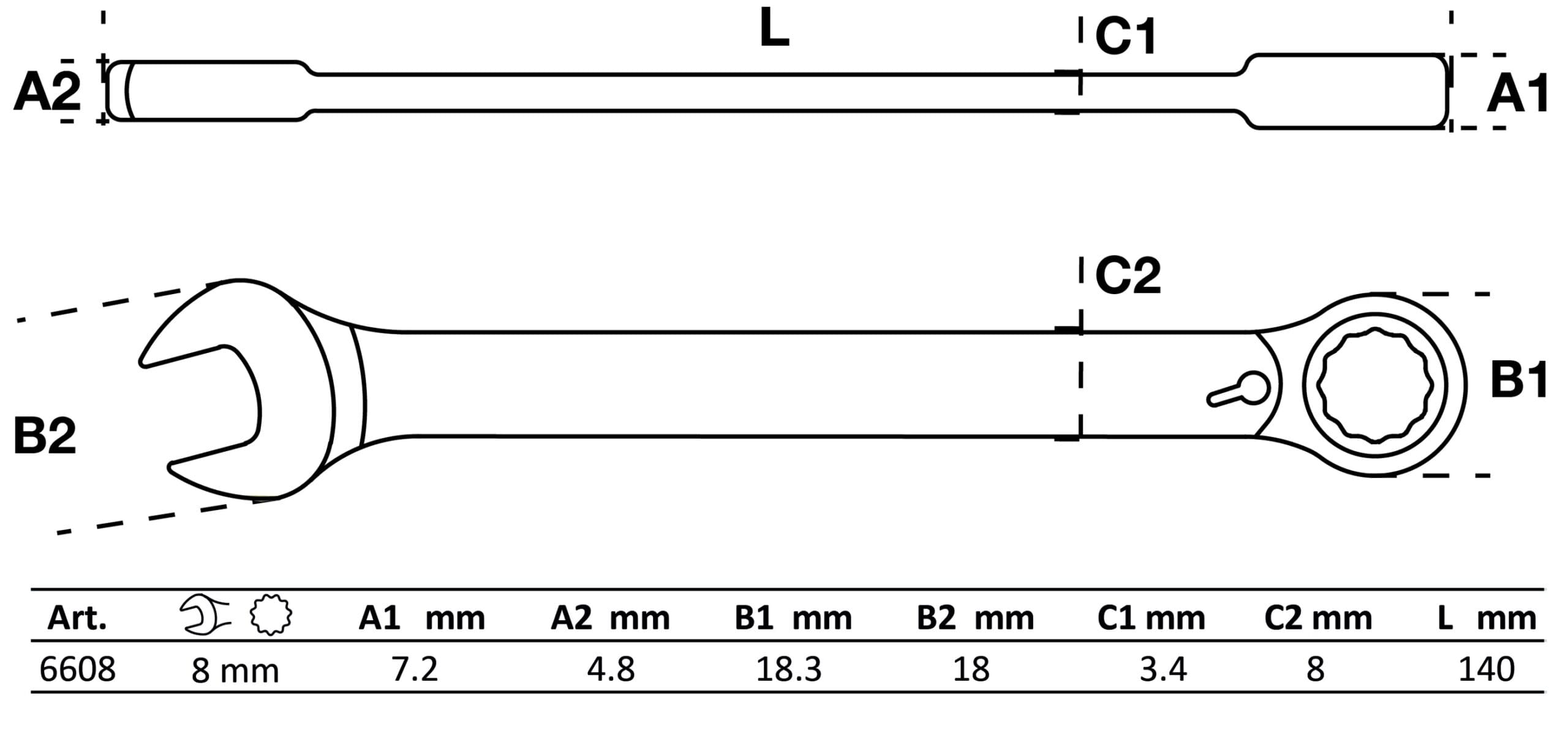 BGS technic Clé mixte à cliquet | réversible | 8 mm BGS technic Clé mixte à cliquet | réversible | 8 mm