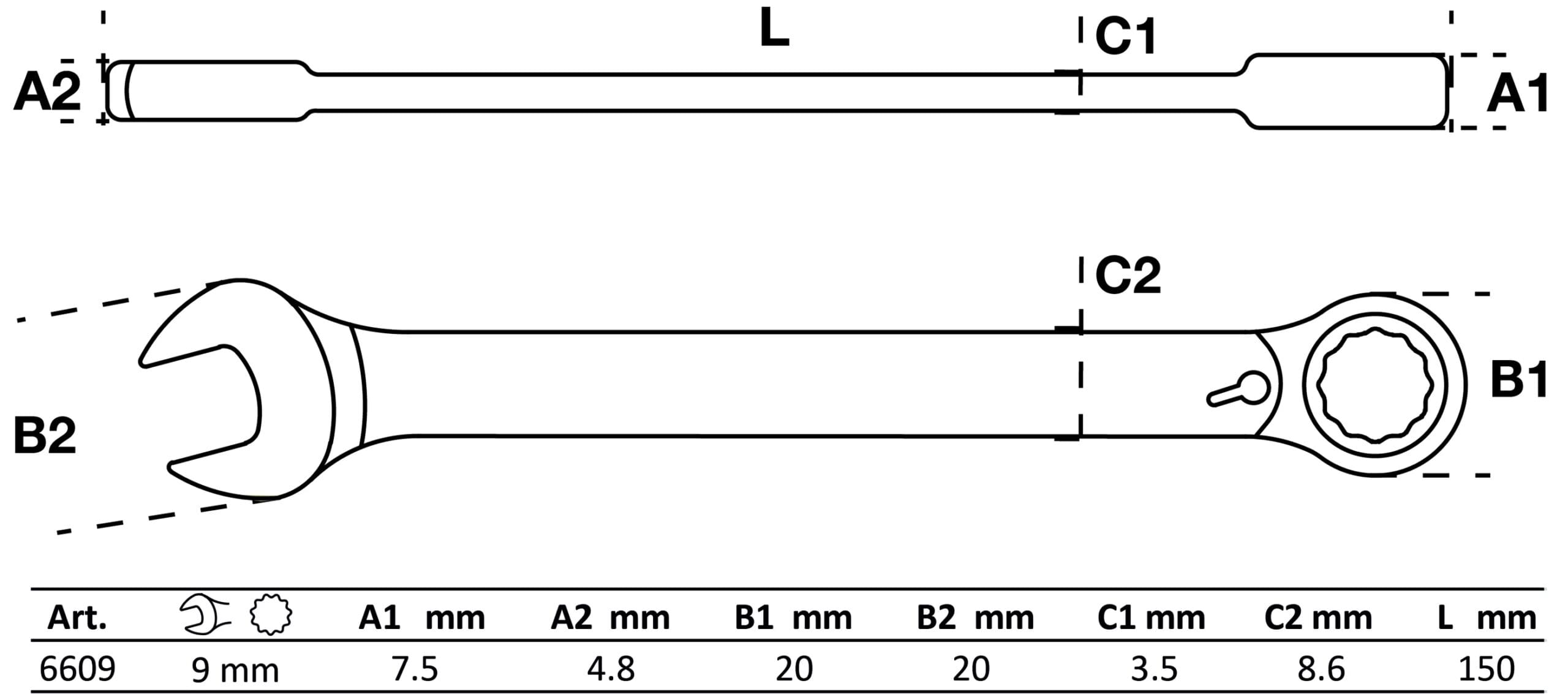 BGS technic Clé mixte à cliquet | réversible | 9 mm BGS technic Clé mixte à cliquet | réversible | 9 mm