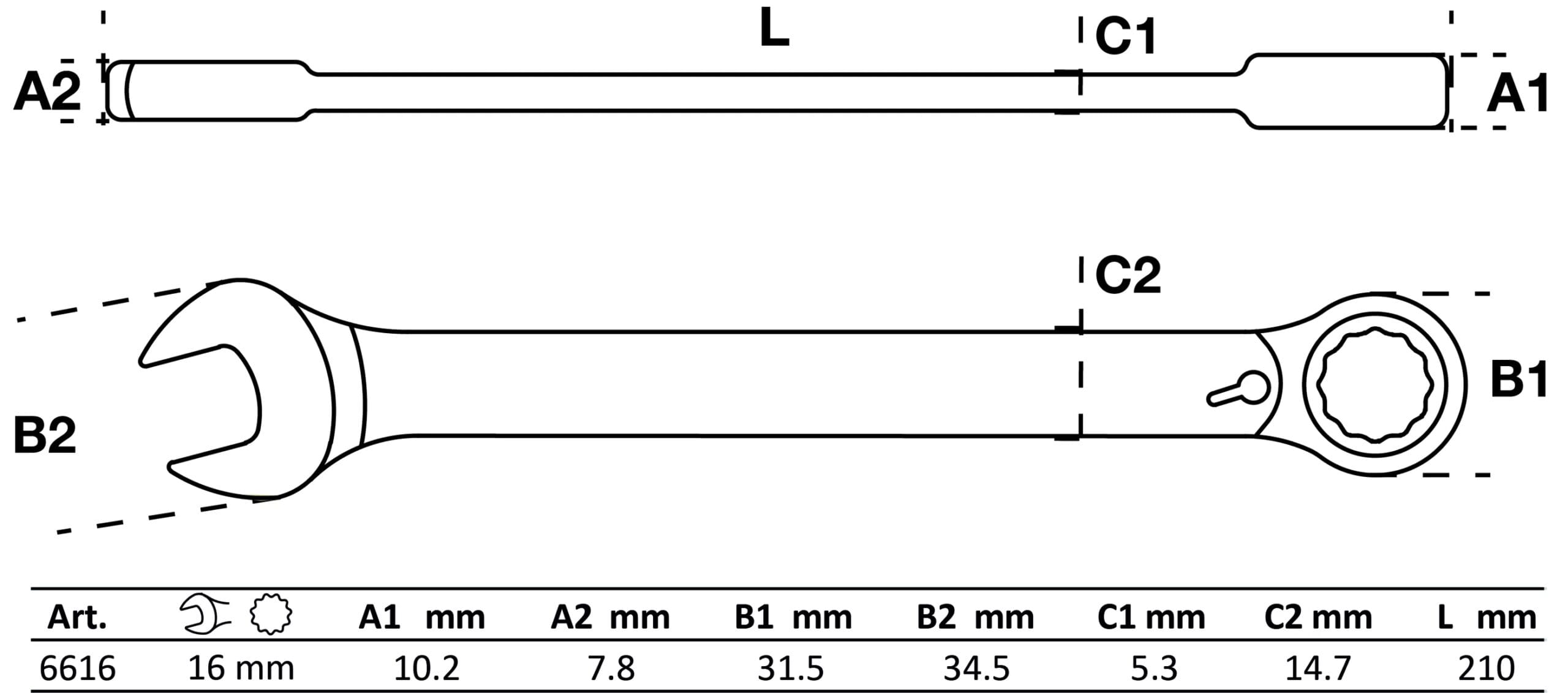 BGS technic Clé mixte à cliquet | réversible | 16 mm BGS technic Clé mixte à cliquet | réversible | 16 mm