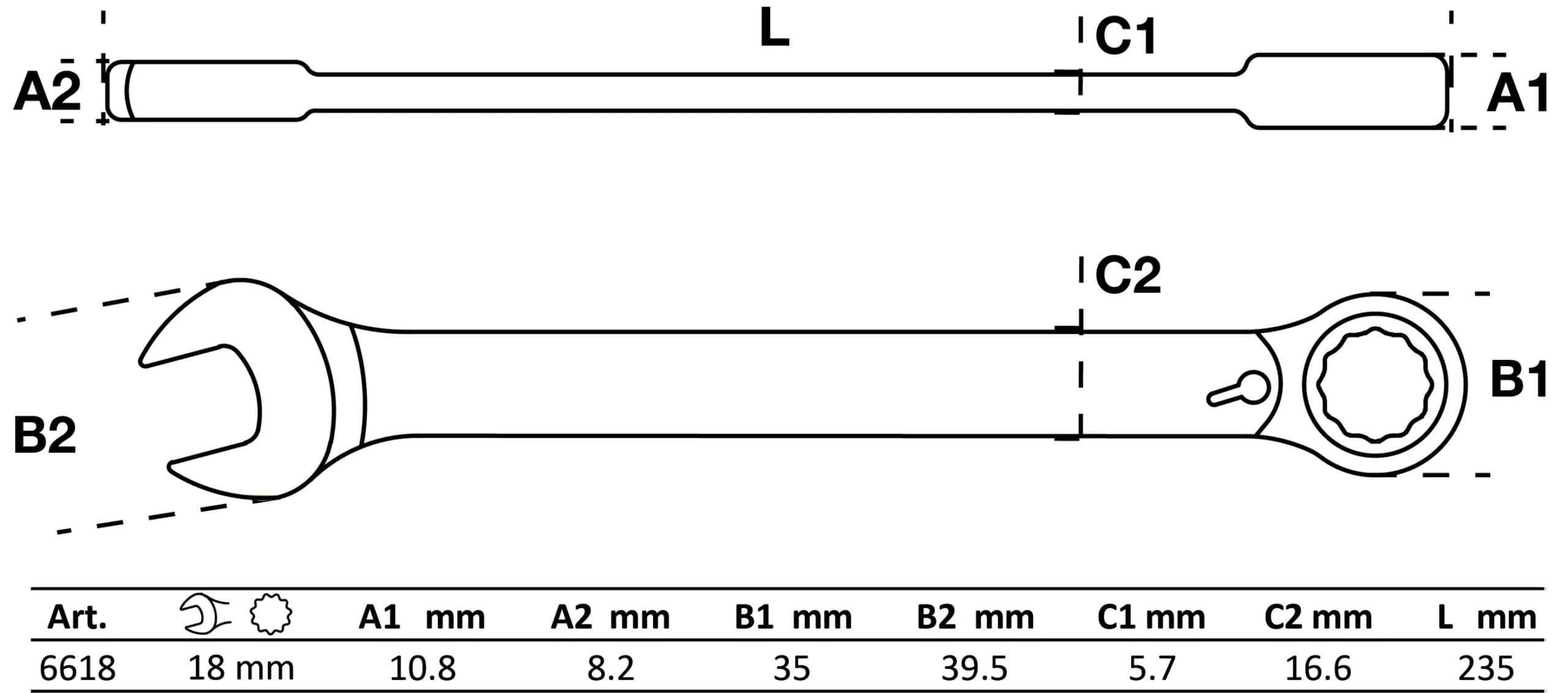 BGS technic Clé mixte à cliquet | réversible | 18 mm BGS technic Clé mixte à cliquet | réversible | 18 mm