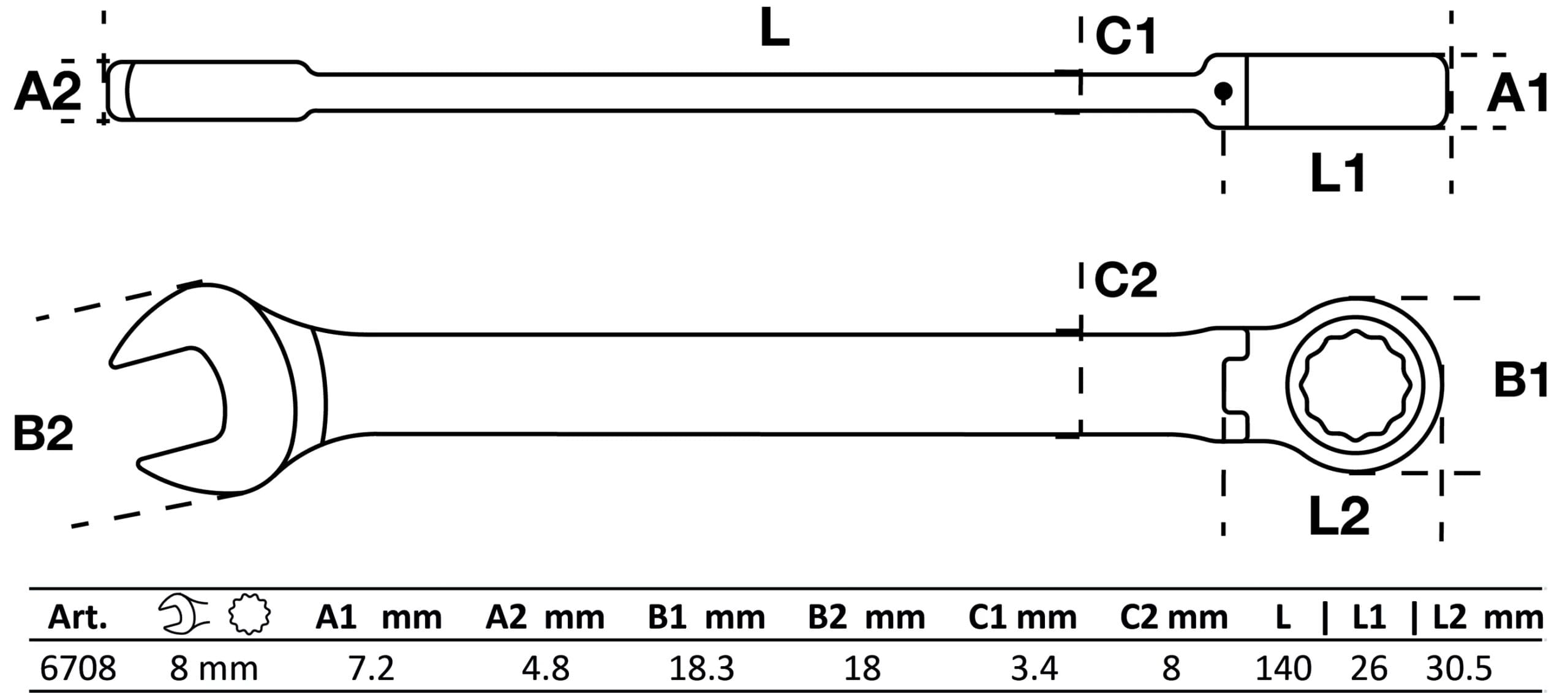 BGS technic Clé mixte à cliquet | à couder | 8 mm BGS technic Clé mixte à cliquet | à couder | 8 mm