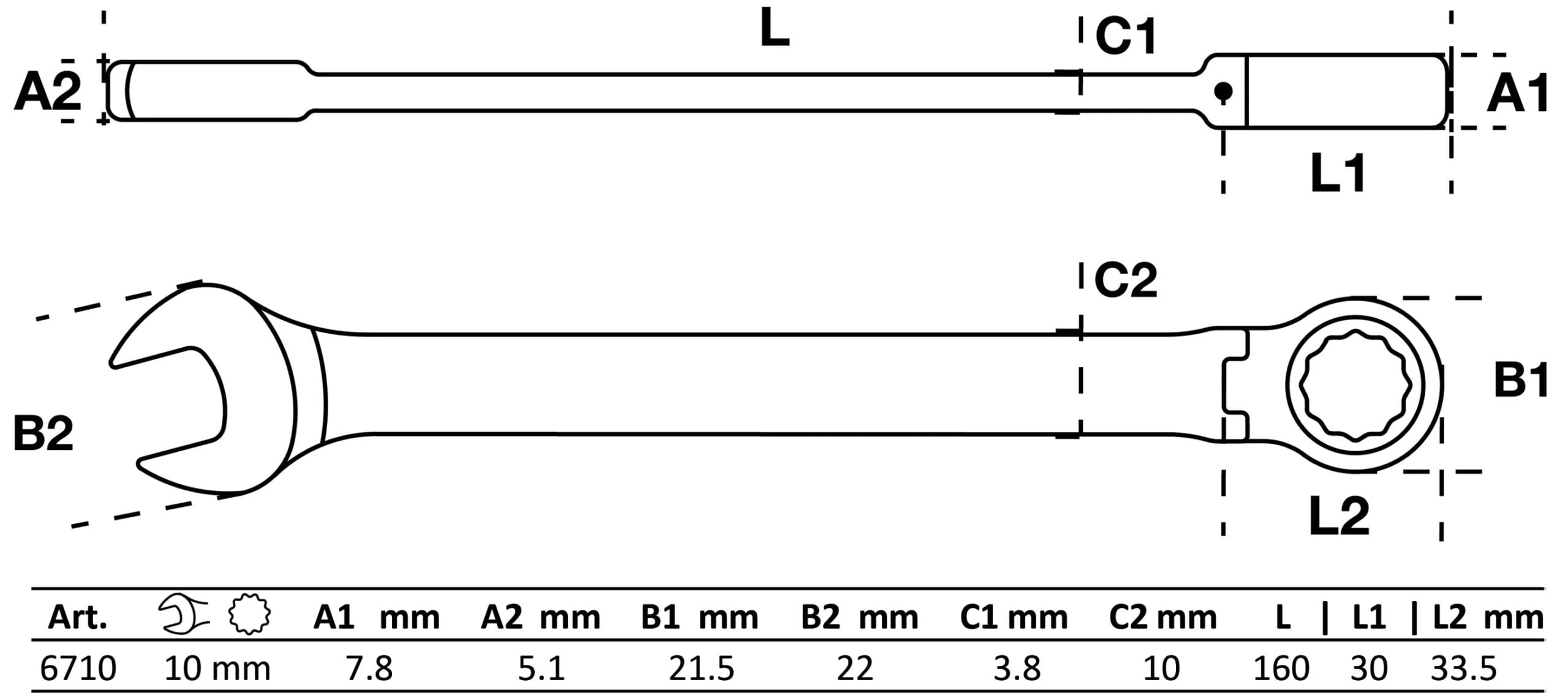 BGS technic Clé mixte à cliquet | à couder | 10 mm BGS technic Clé mixte à cliquet | à couder | 10 mm