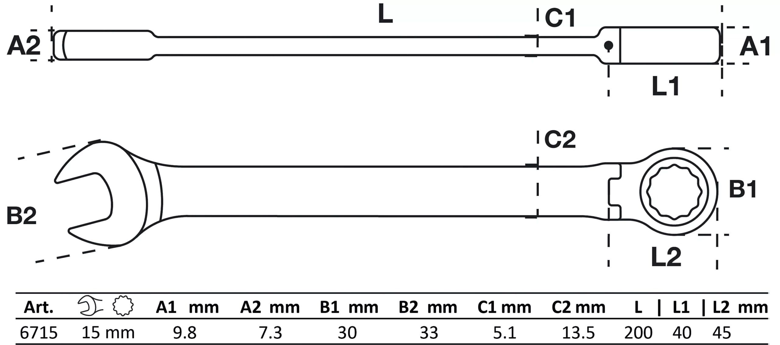 BGS technic Clé mixte à cliquet | à couder | 15 mm BGS technic Clé mixte à cliquet | à couder | 15 mm