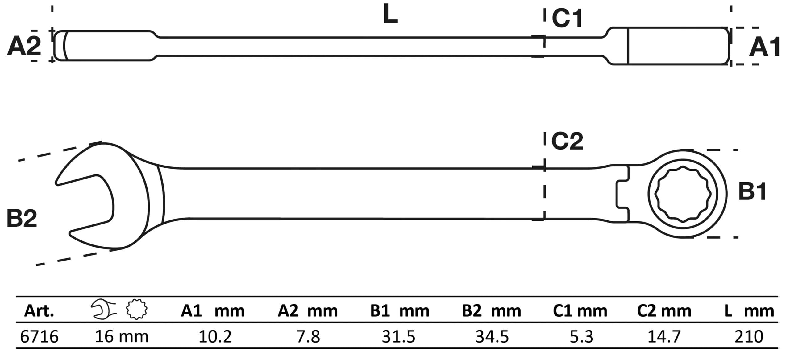 BGS technic Clé mixte à cliquet | à couder | 16 mm BGS technic Clé mixte à cliquet | à couder | 16 mm