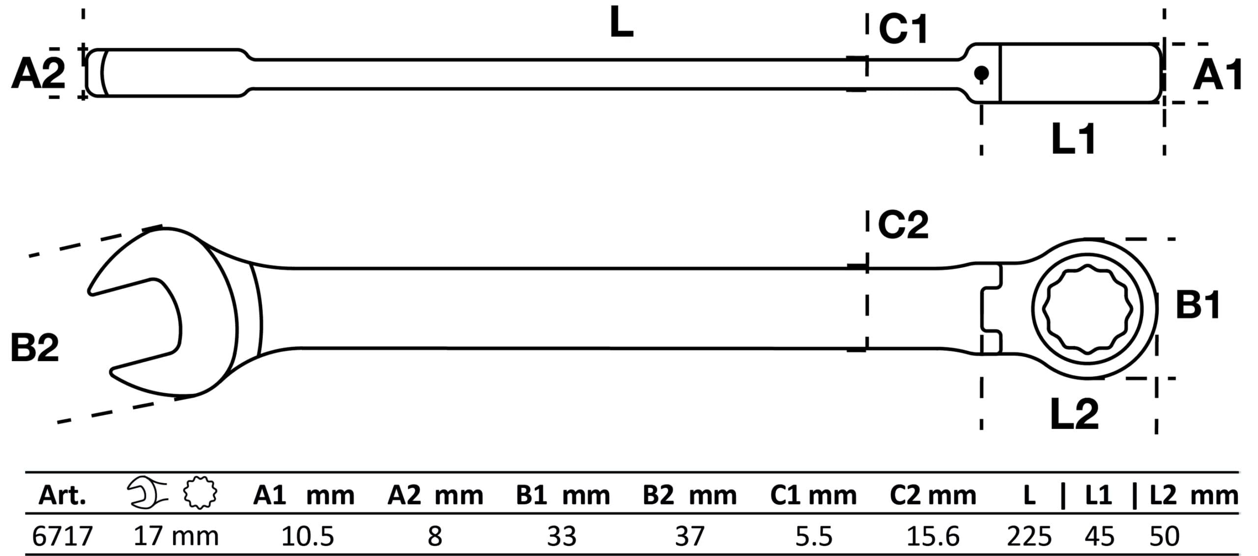 BGS technic Clé mixte à cliquet | à couder | 17 mm BGS technic Clé mixte à cliquet | à couder | 17 mm