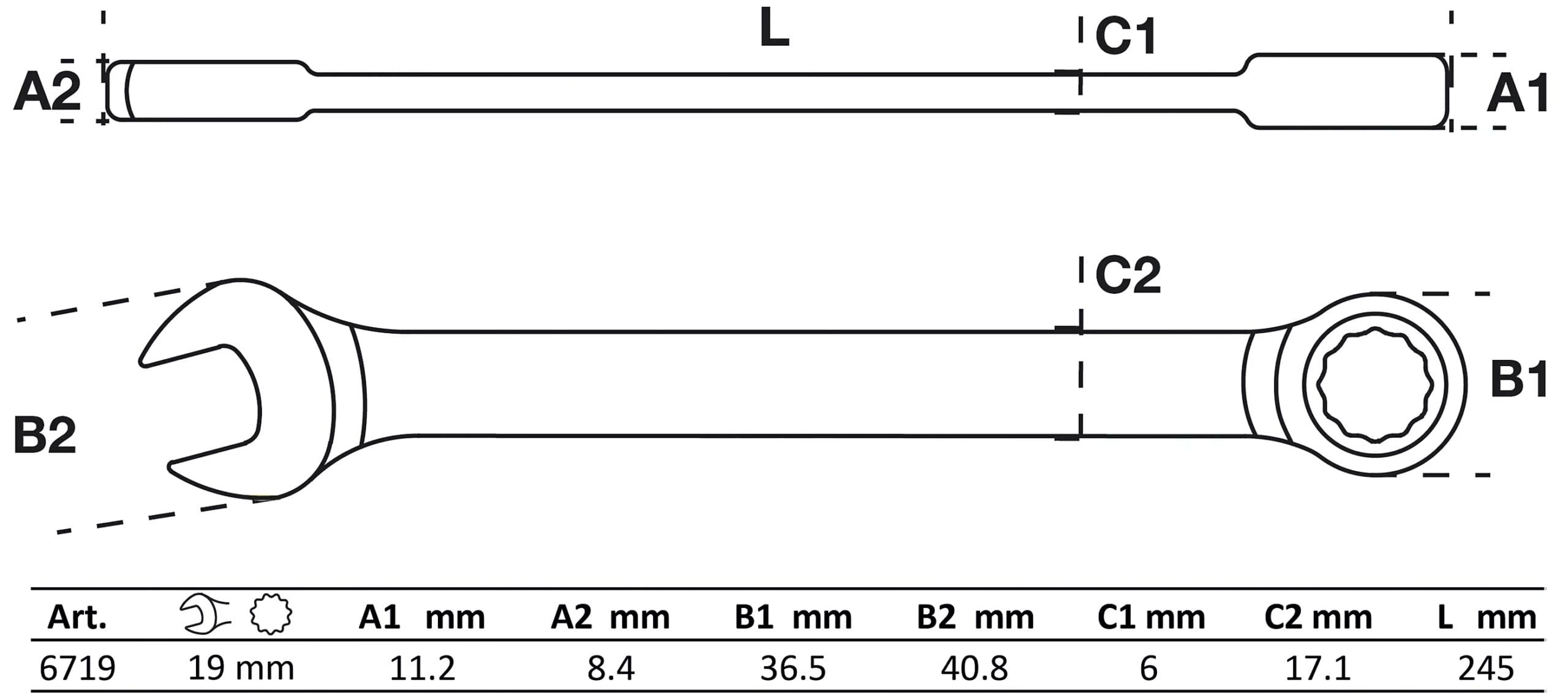 BGS technic Clé mixte à cliquet | à couder | 19 mm BGS technic Clé mixte à cliquet | à couder | 19 mm