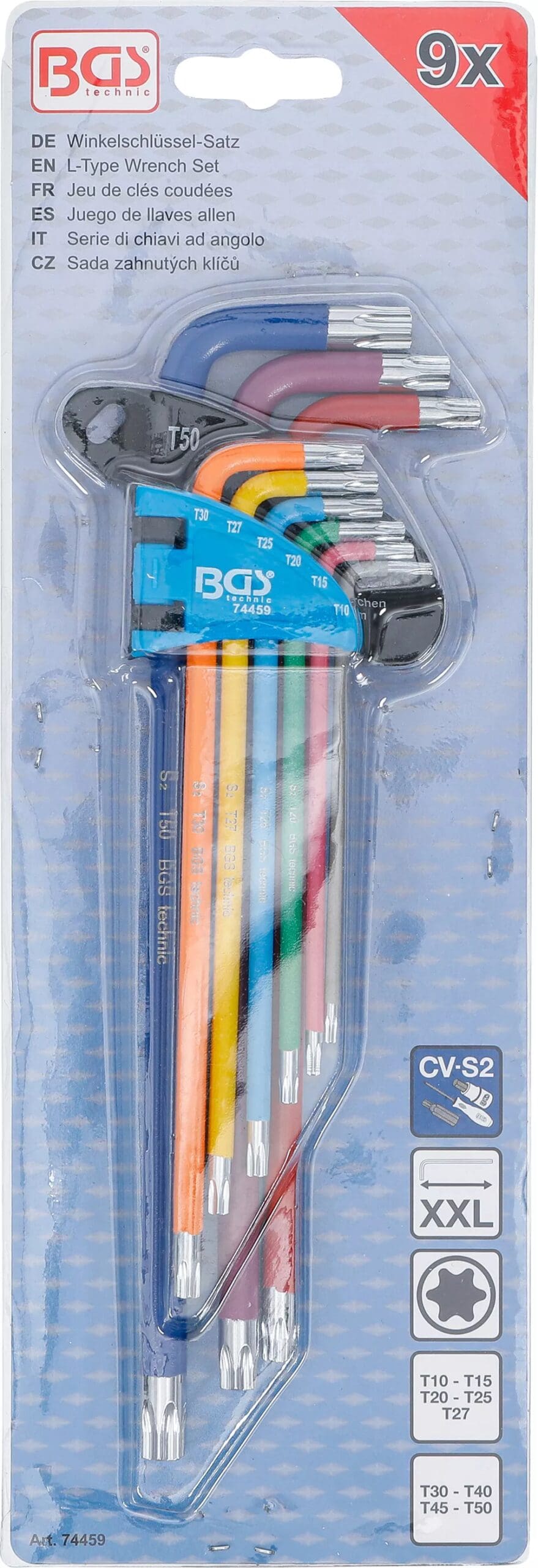 BGS technic Jeu de clés allen | multicolore | extra longues | profil T (pour Torx) T10 - T50 | 9 pièces BGS technic Jeu de clés allen | multicolore | extra longues | profil T (pour Torx) T10 - T50 | 9 pièces