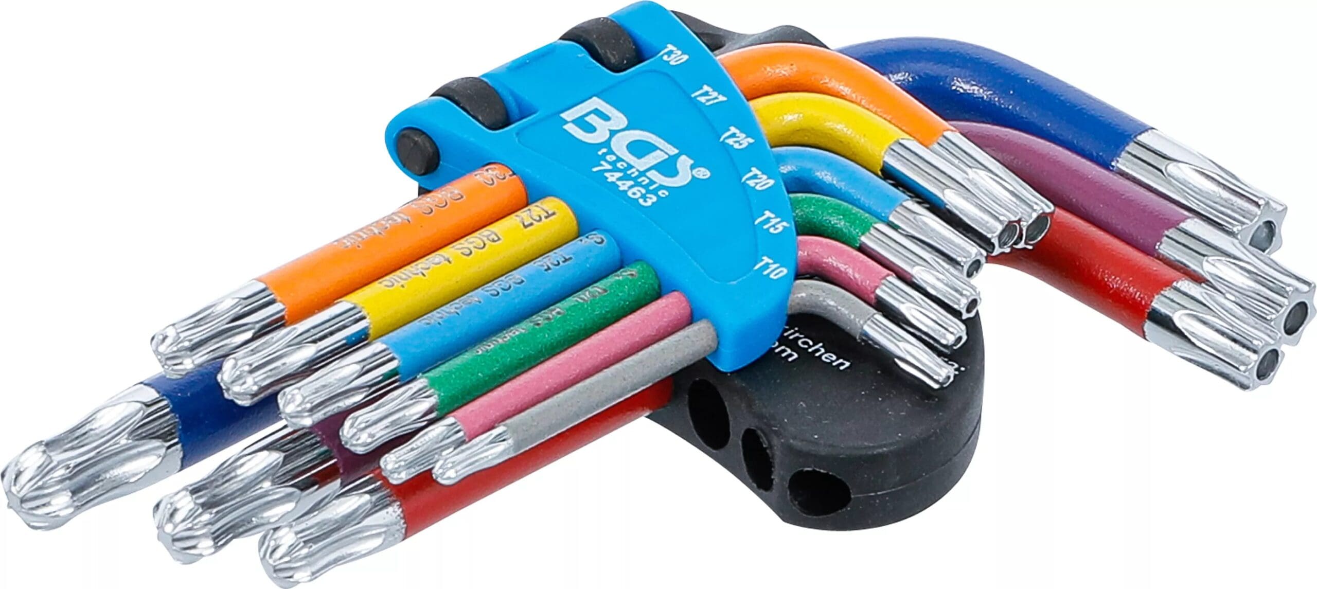 BGS technic Jeu de clés allen | multicolore | courtes | Profil T (pour Torx) avec perçage et tête sphérique T10 - T50 | 9 pièces