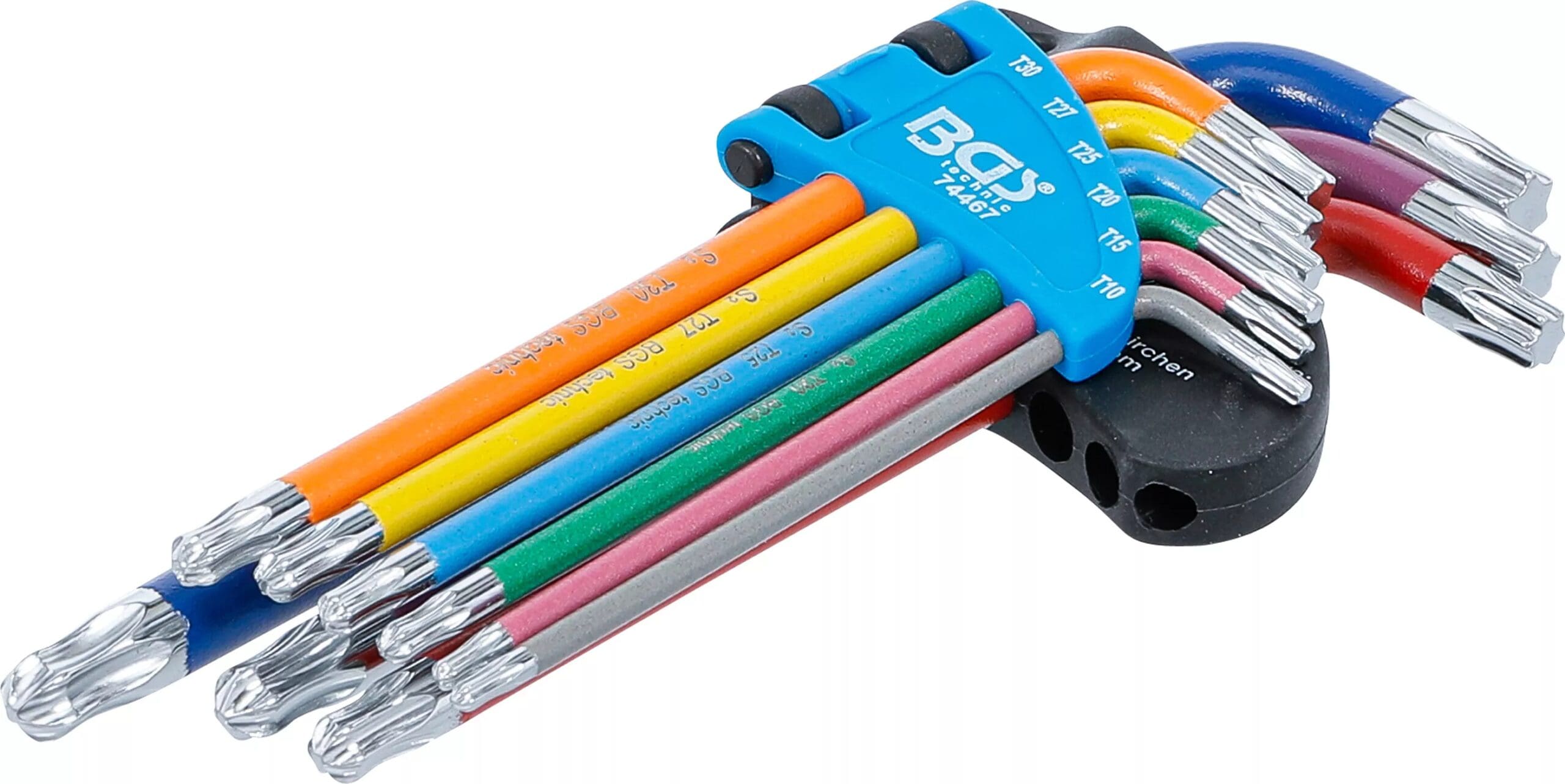 BGS technic Jeu de clés allen | multicolore | Profil T (pour Torx) avec tête sphérique T10 - T50 | 9 pièces