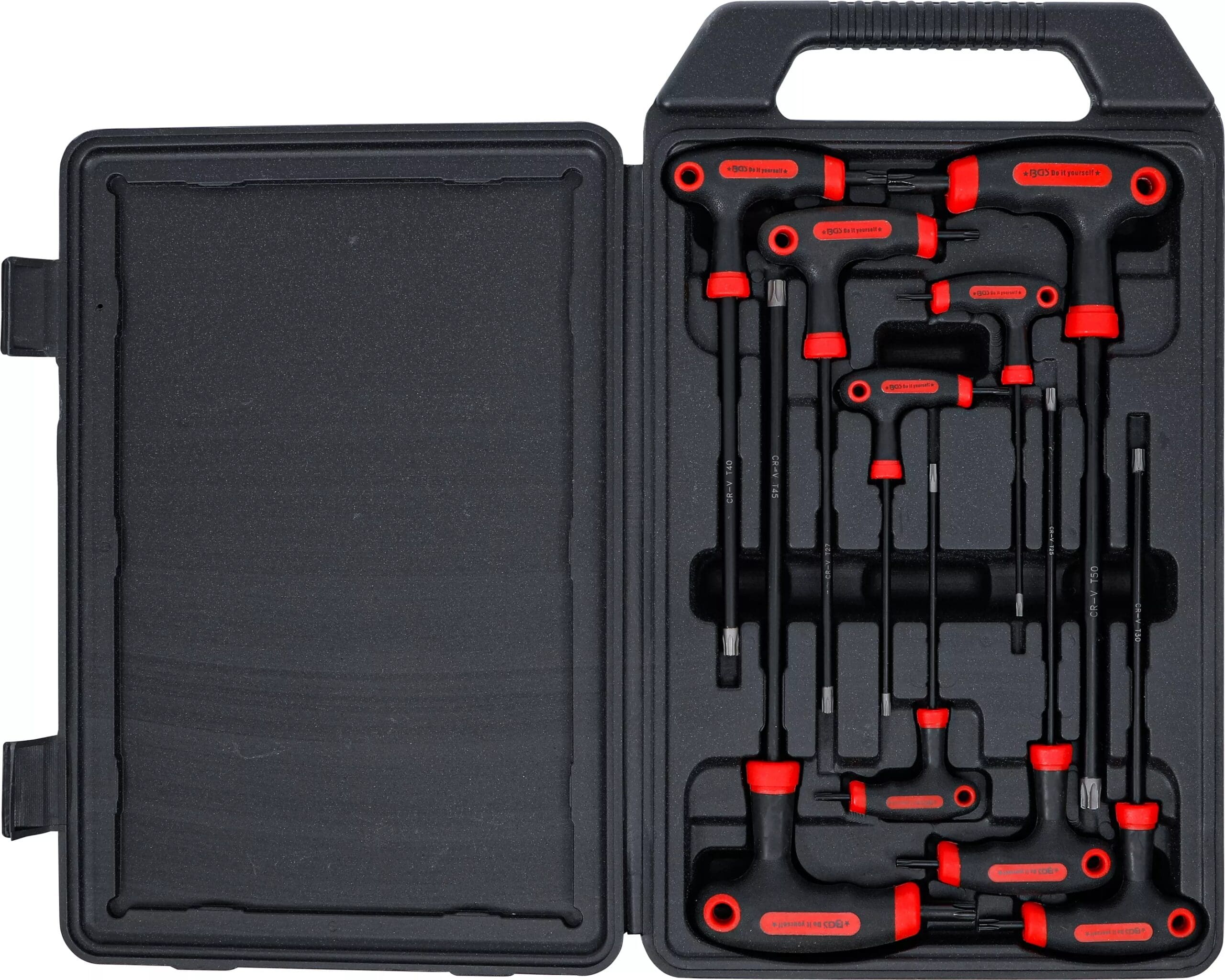 BGS technic Tournevis avec poignée en T | Profil en T (pour Torx) avec perçage frontal | T10 - T50 | 9 pièces