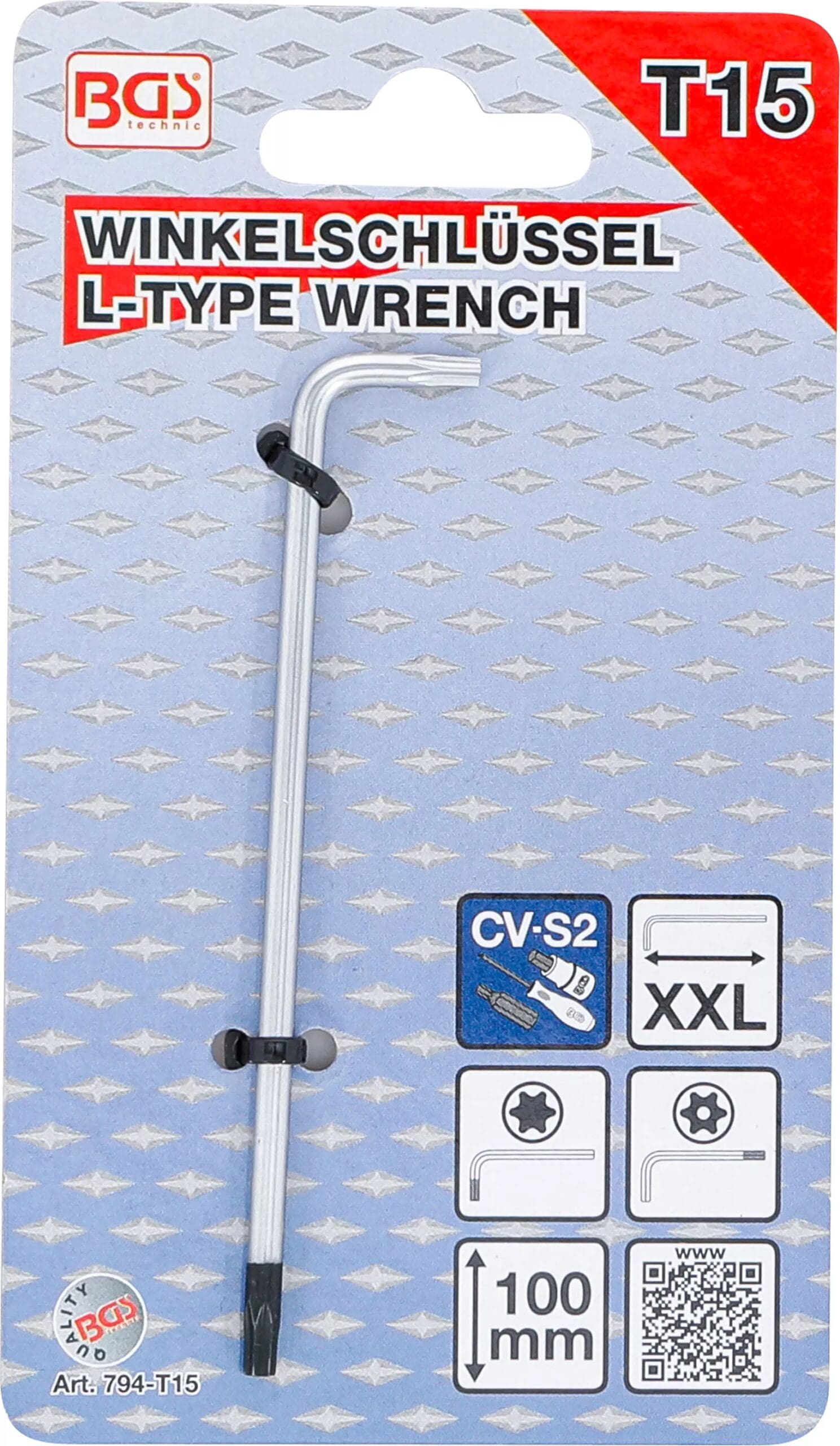 BGS technic Clé allen | extra longues | profil T (pour Torx) avec/sans perçage T15 BGS technic Clé allen | extra longues | profil T (pour Torx) avec/sans perçage T15