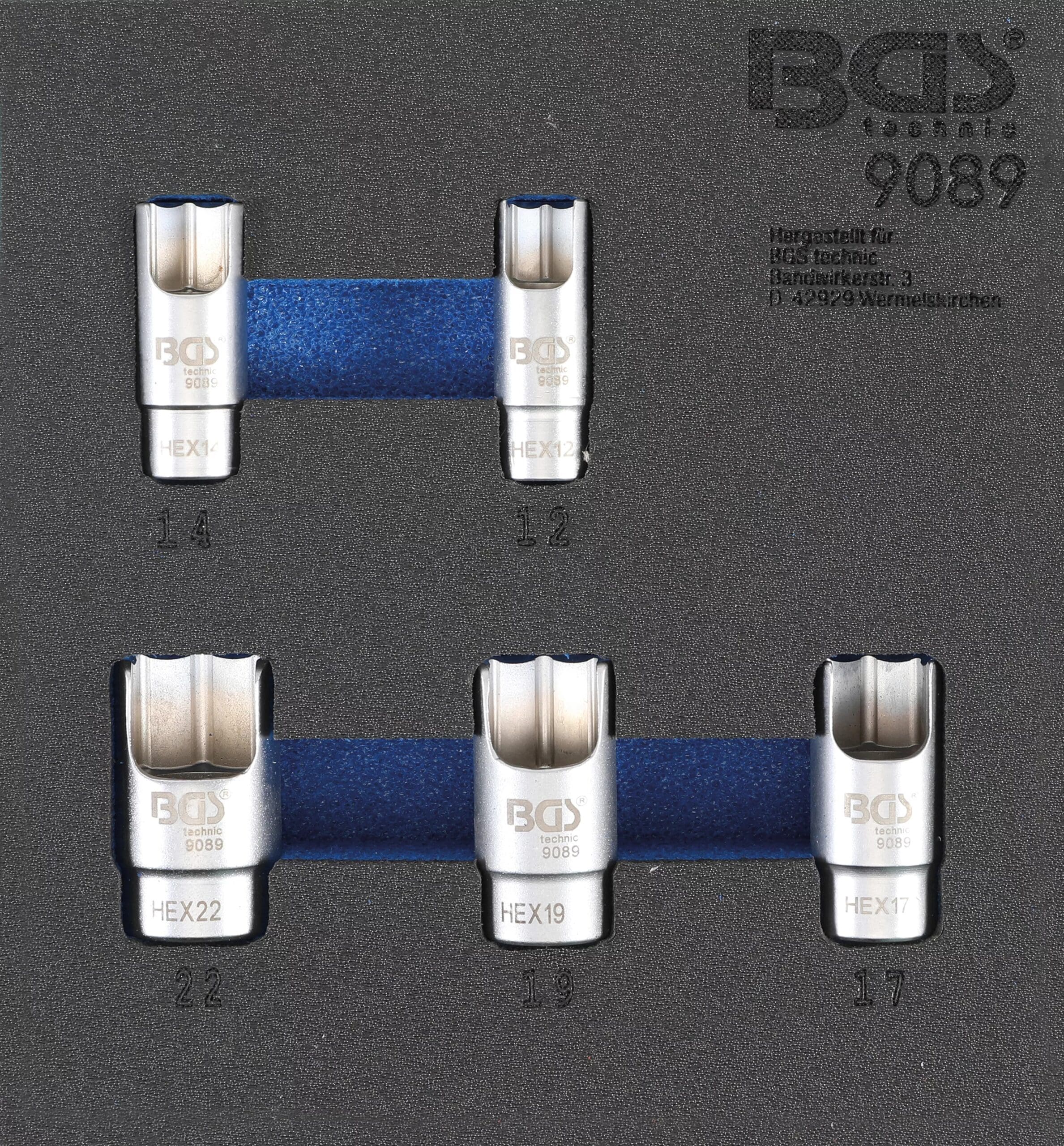 BGS technic Insert de servante d'atelier 1/6 : Douilles spéciales pour connecteurs de tubes coudés | 5 pièces