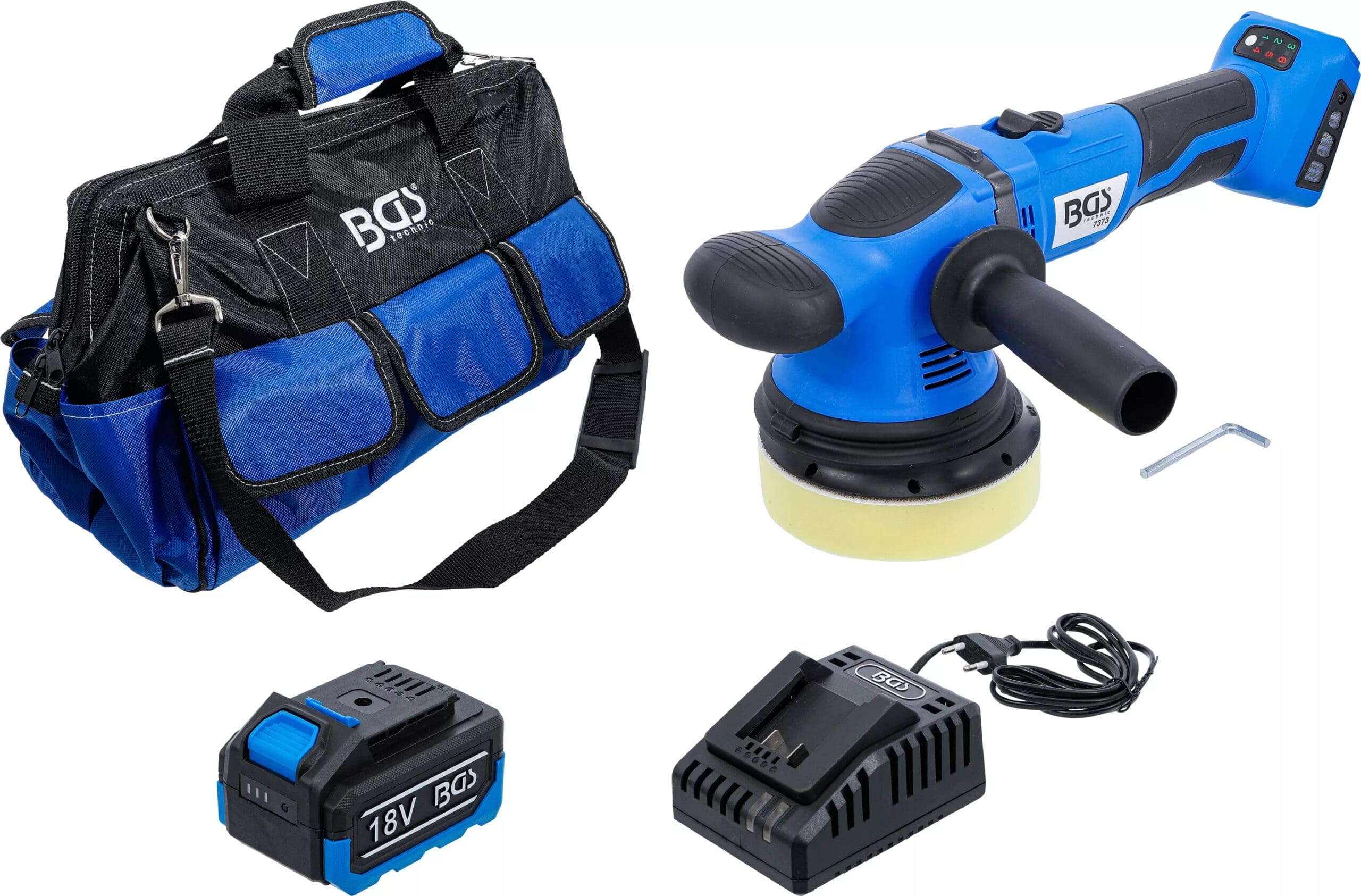 BGS technic Jeu de polisseuse excentrique sur batterie | sans balais | 18 V | avec batterie et chargeur rapide