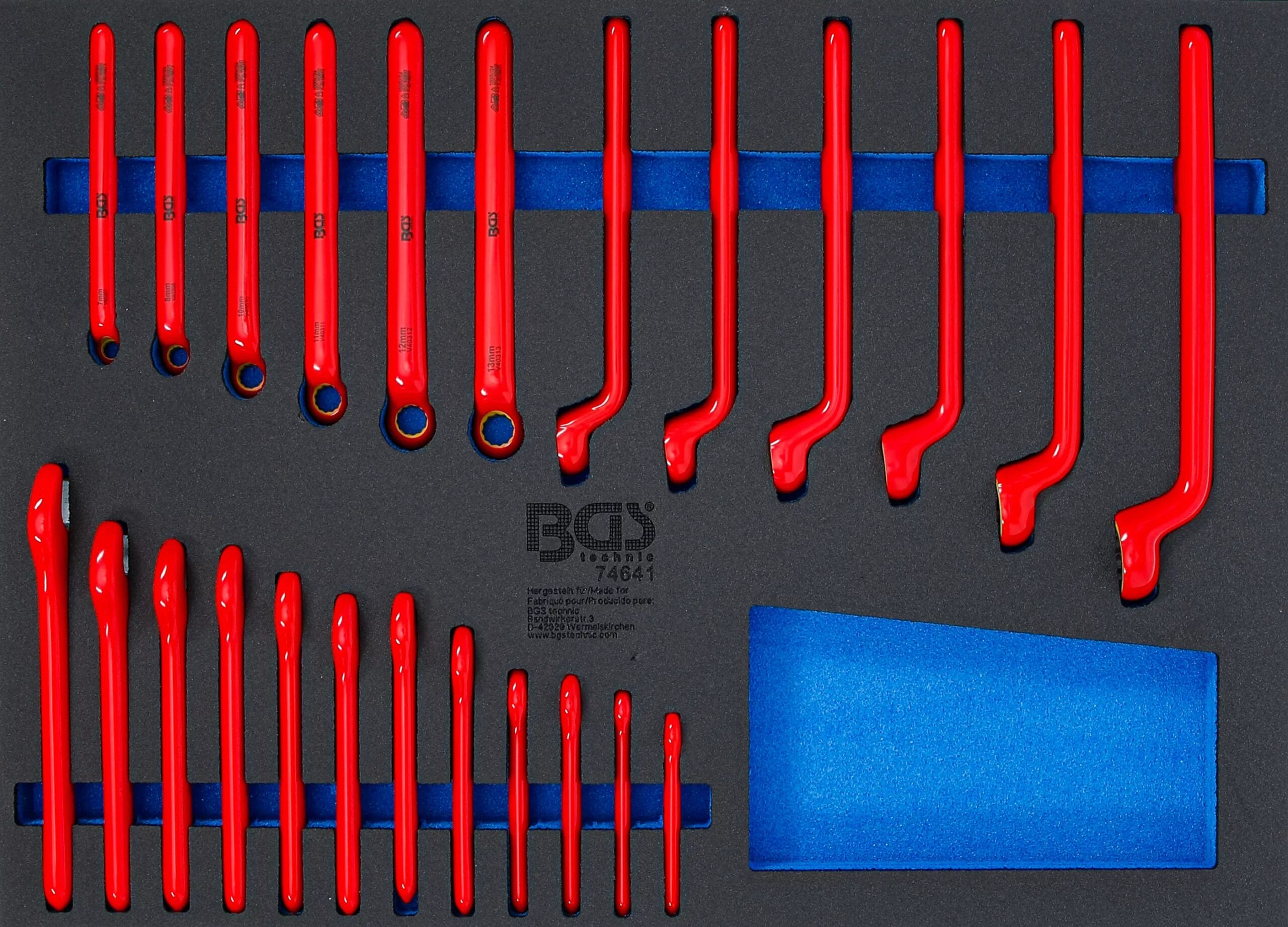 BGS technic Insert de servante d’atelier 3/3 : Jeu de clés polygonales VDE et de clés à fourche VDE | 24 pcs.