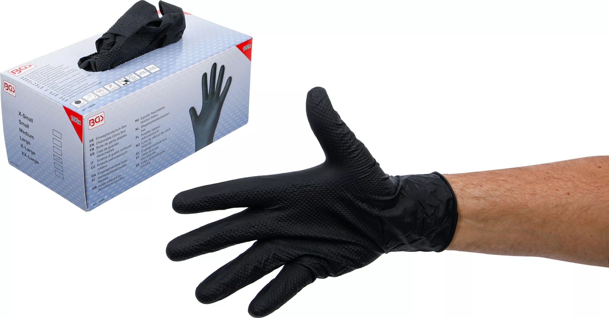 BGS technic Boîte de gants jetables | nitrile | avec adhérence supplémentaire | taille L | 100 pcs.