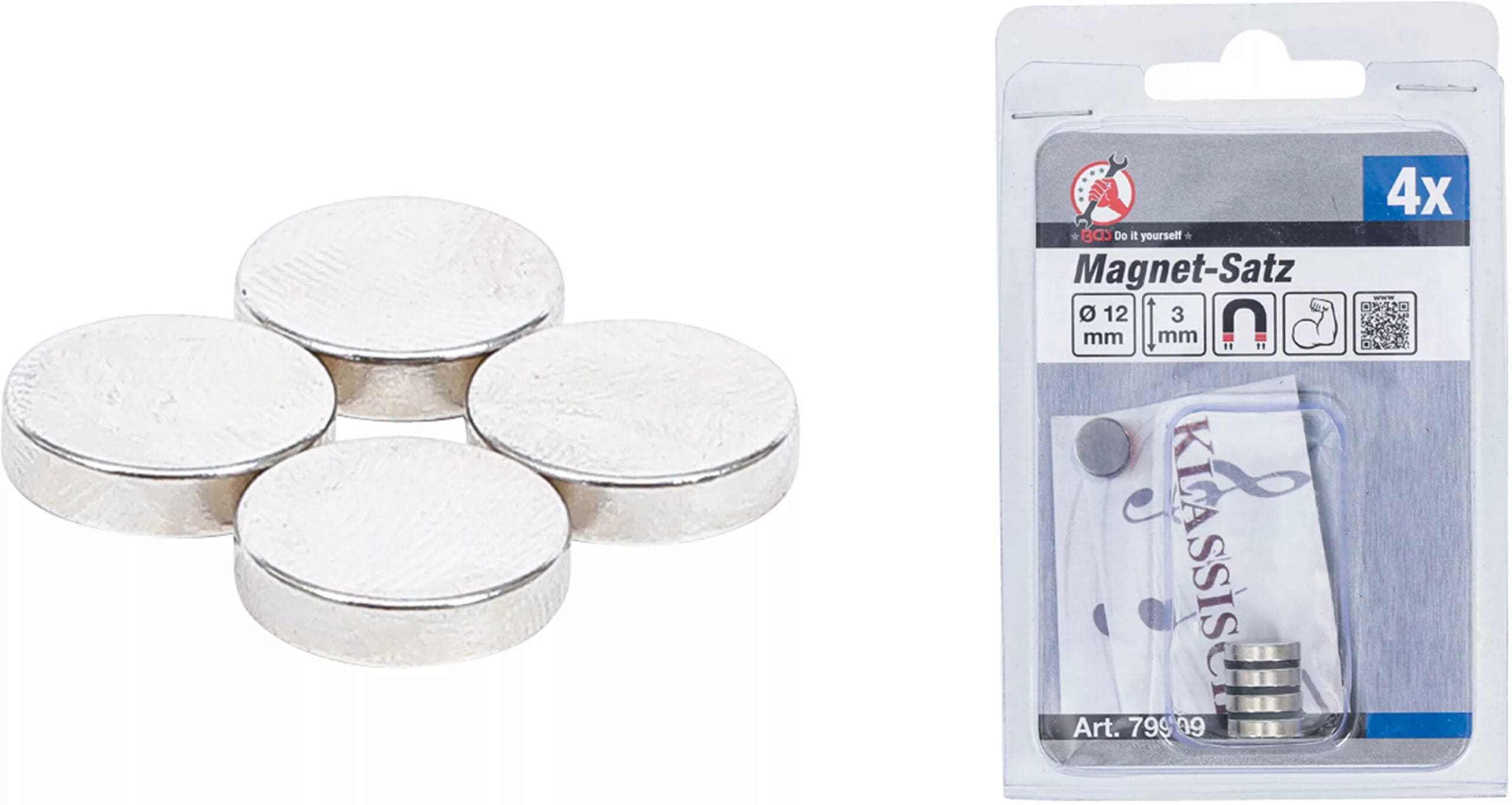BGS technic Jeu d’aimants | extrapuissants | Ø 12 mm | 4 pièces